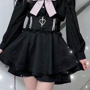 Ank Rouge Black Zip Pearl Accent Skort Sukapan Skirt